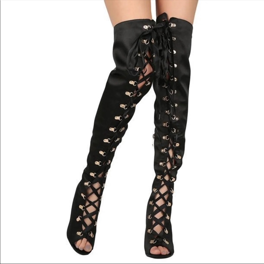 Satin Thigh high lace up boots